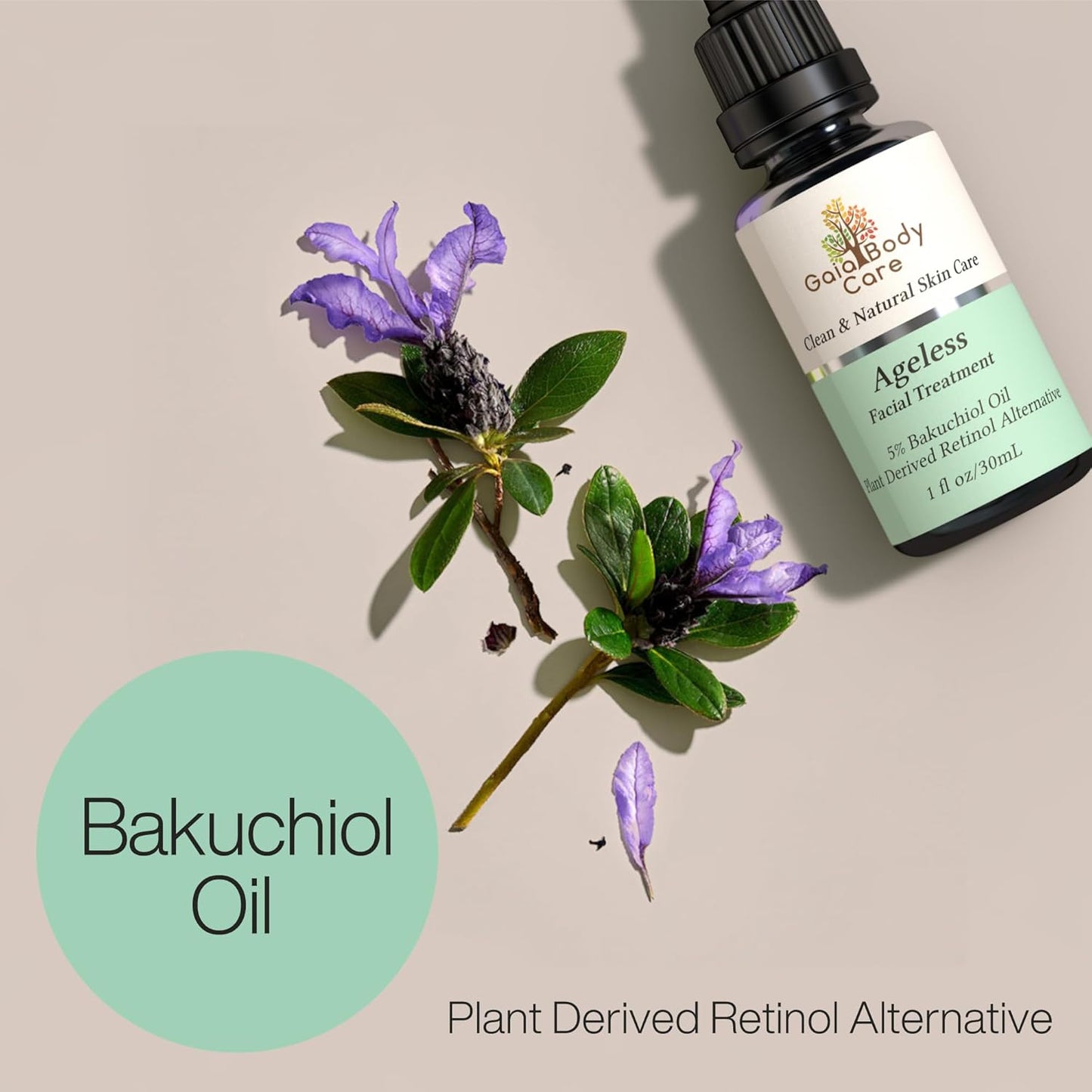 Gaia Body Care Organic Bakuchiol Oil - Anti-Aging, Anti-Wrinkle Facial Oil for Smooth, Hydrated Skin - Natural Vegan Retinol Alternative (1Oz, Rose)