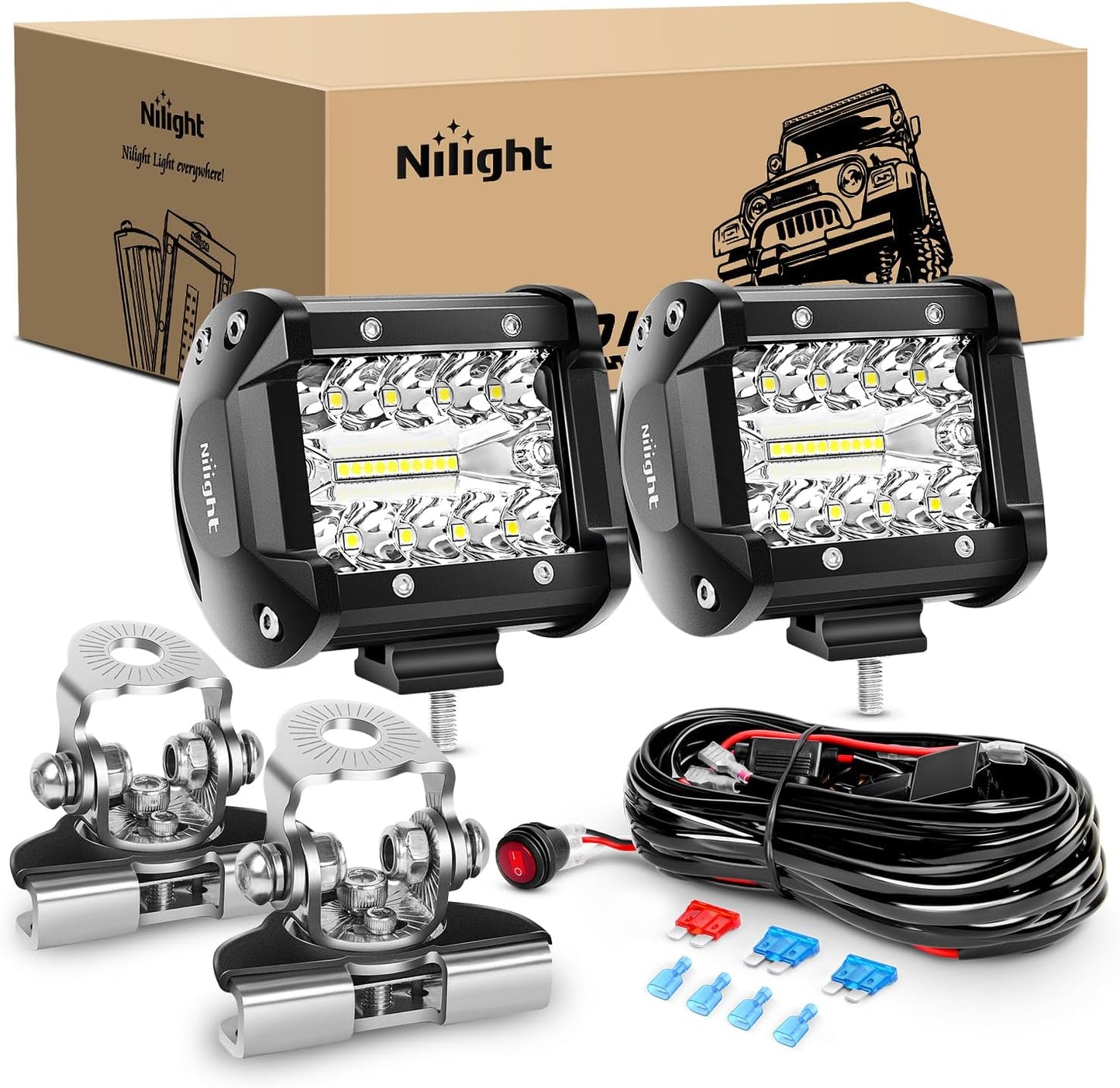 Nilight 4-Inch Marine LED Light Pods - 2PCS White Spot Flood Combo for Boats, Yachts, and Night Fishing