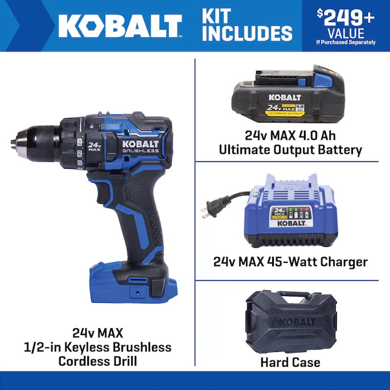 XTR 24-Volt 1/2-In Keyless Brushless Cordless Drill 1 -Batteries Included (Hard Case Included)