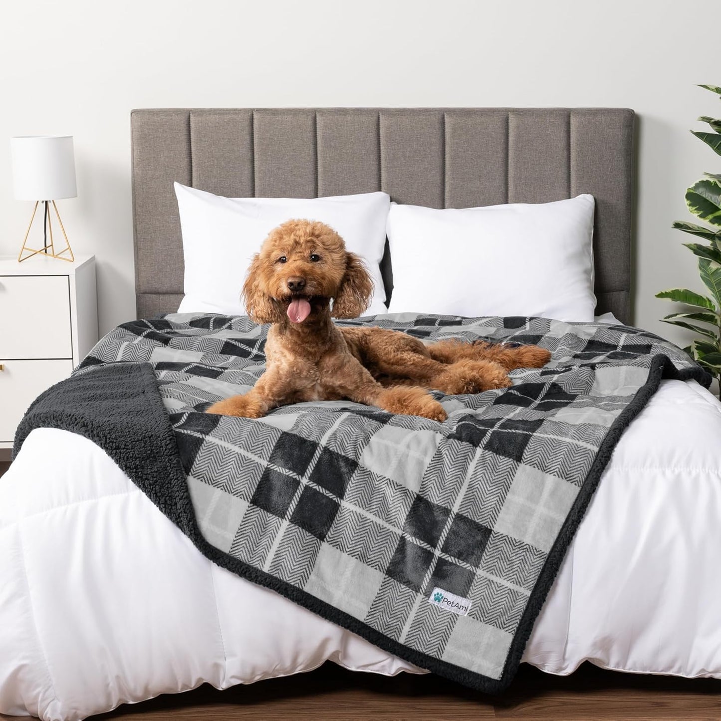 Petami Waterproof Dog Blanket - Reversible Sherpa Fleece Throw for Medium to Large Dogs & Cats - Leakproof Couch Cover, Soft & Washable 60x40 in Taupe