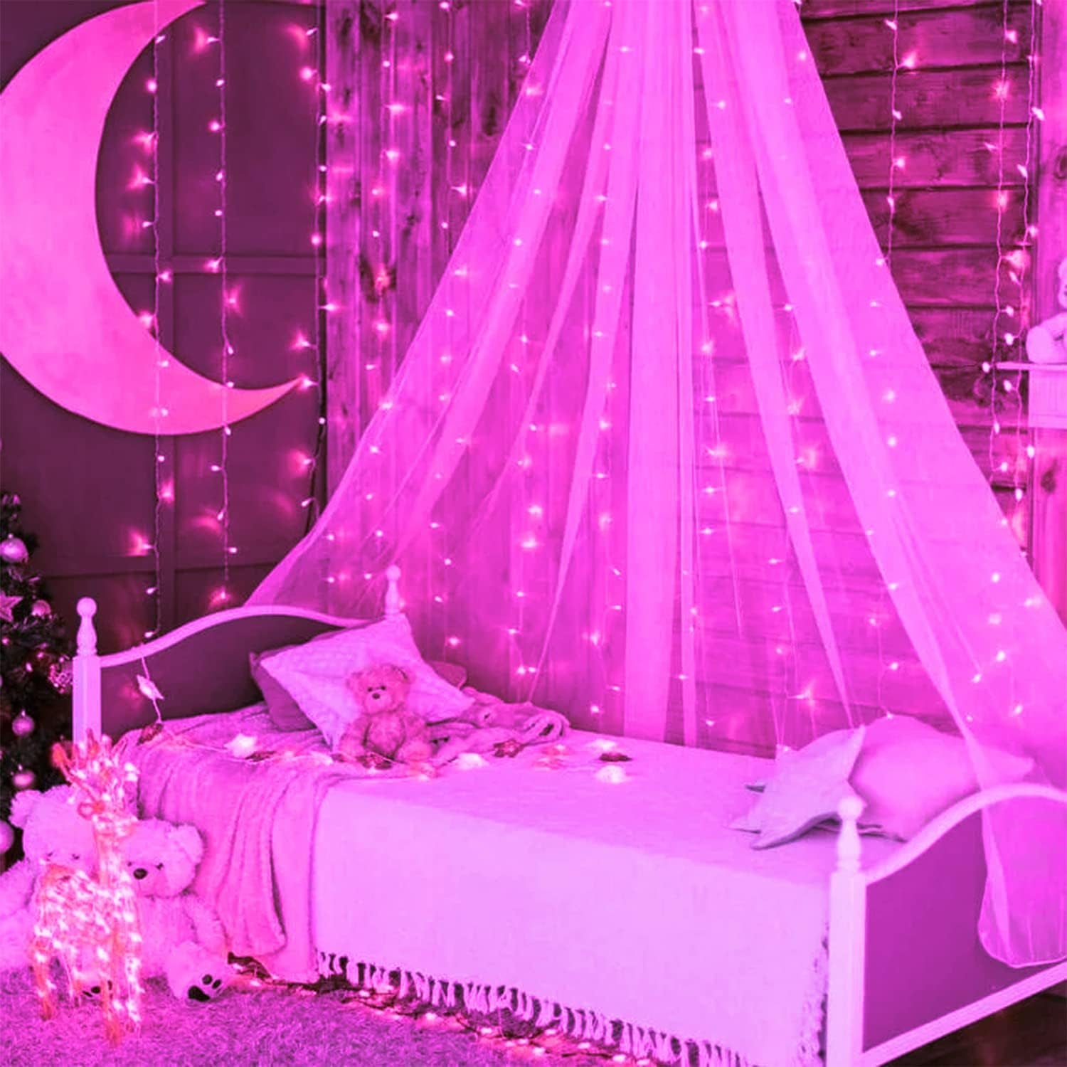 Enchanting JMEXSUSS 300 LED Pink Curtain Lights with Remote - 9.8x9.8FT Indoor String Lights for Bedroom, Party, and Holiday Decor - 8 Modes for Christmas and Valentine's Day Magic
