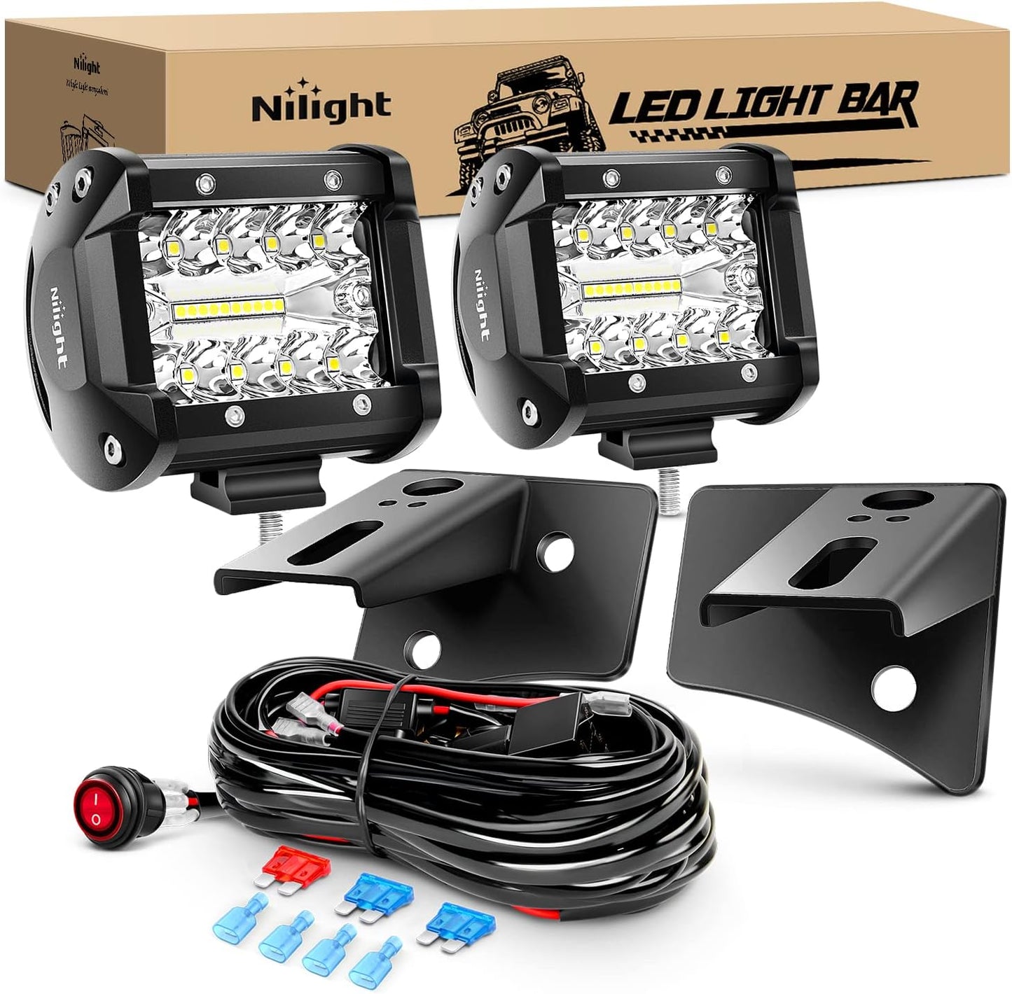 Nilight 4-Inch Marine LED Light Pods - 2PCS White Spot Flood Combo for Boats, Yachts, and Night Fishing