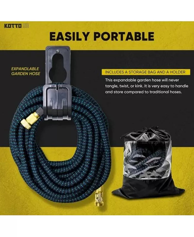 25' Expandable Water Garden Hose: 10 Spray Nozzles, Solid Brass Connector, Leak-Proof Design