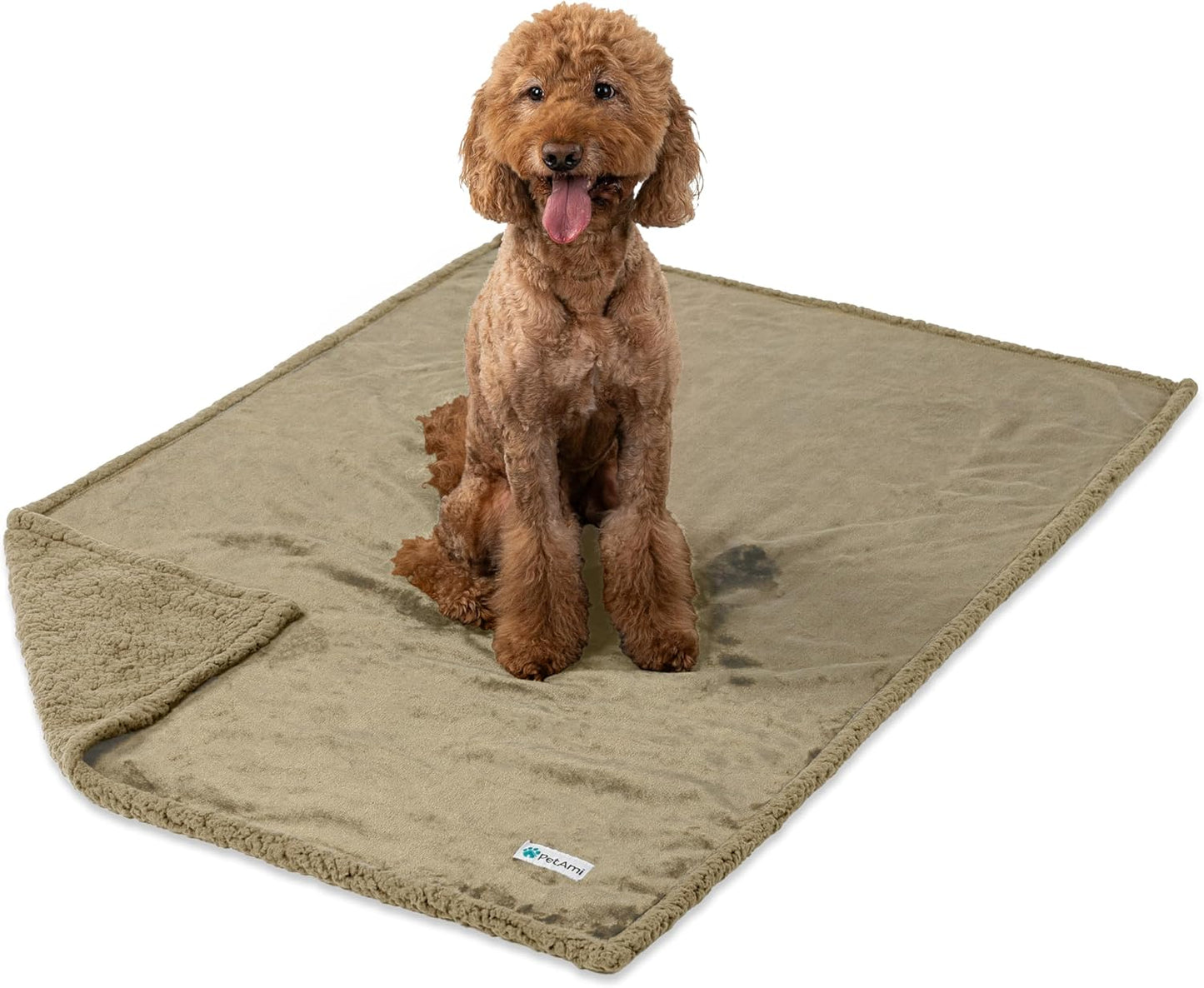 Petami Waterproof Dog Blanket - Reversible Sherpa Fleece Throw for Medium to Large Dogs & Cats - Leakproof Couch Cover, Soft & Washable 60x40 in Taupe