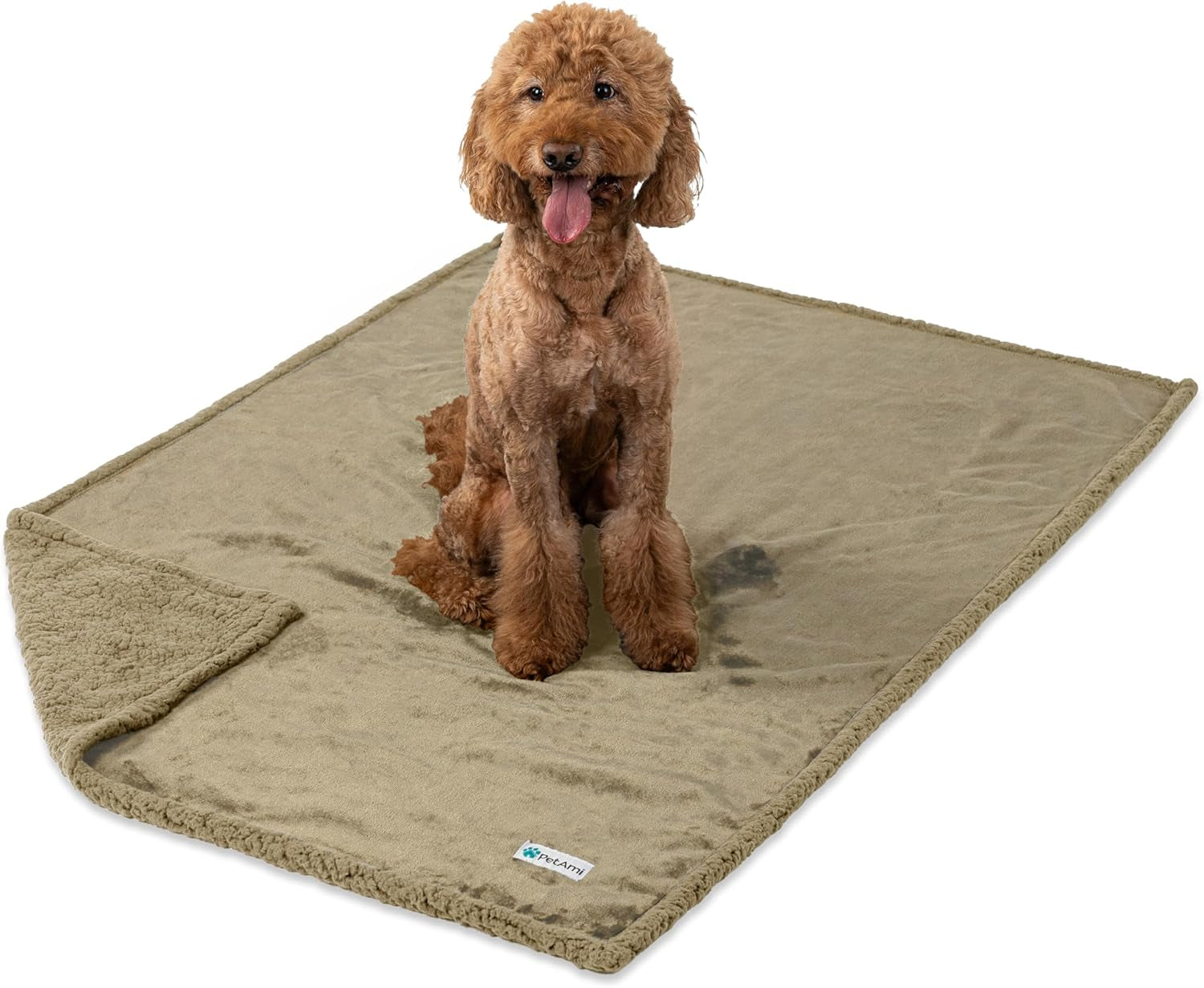 Petami Waterproof Dog Blanket - Reversible Sherpa Fleece Throw for Medium to Large Dogs & Cats - Leakproof Couch Cover, Soft & Washable 60x40 in Taupe