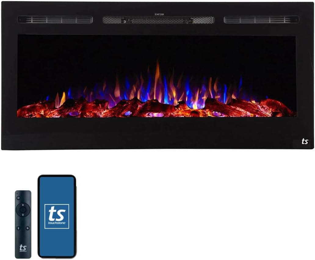 Touchstone Sideline 36" Smart Electric Fireplace - WiFi & Alexa Enabled with 30 Ember/Flame Colors, 1,500W Heater, and Customizable Log & Crystal Hearth Options