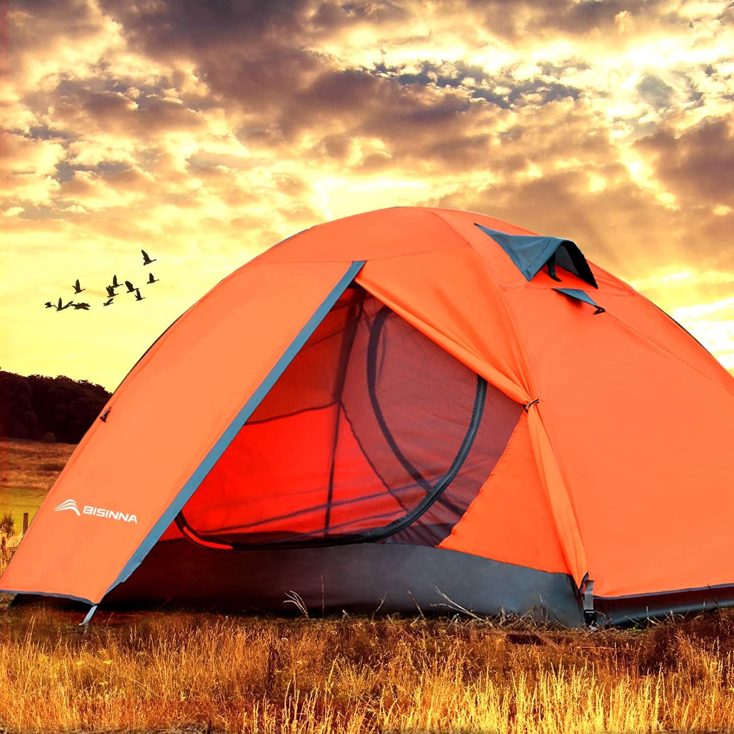 BISINNA Lightweight Waterproof Camping Tent for 2-4 People - Easy Setup Double Layer Outdoor Tent for Family Adventures, Hiking, and Travel